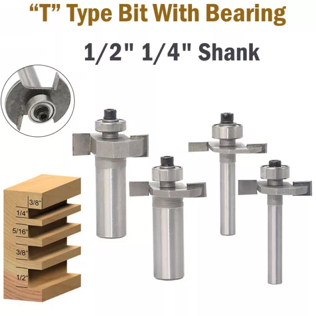 1/2 1/4" T Bearings Router Bit Matched Tongue Groove Trim Biscuit Joiner Cutter