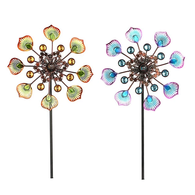 Moulin à Vent Métal 360° - Girouette Décorative Pour Jardin - Résistant Aux Intempéries - Lot De 2