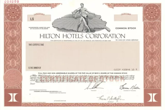 Hilton Hotels Corp. - Specimen Stock Certificate - Specimen Stocks & Bonds