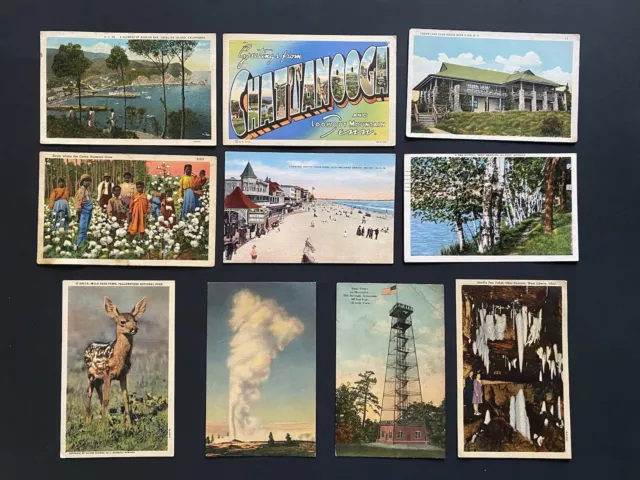 10 Vintage Vacation Postcard Lot Old Orchard Beach, Chattanooga, Catalina Island