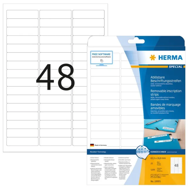 HERMA Universal Etiketten SPECIAL 63,5 x 16,9 mm weiß 1.200 Etiketten