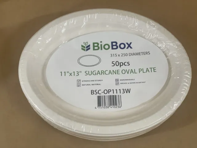 BioBox 11x13" Sugarcane 315x250mm Party BBQ Oval big Plate Degradable BIO BOX