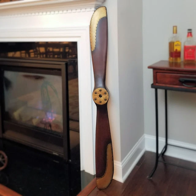 WWI Replica 50" Wood Wooden Airplane Aircraft Propeller Antique Beat Brass Edge WWI Replica 50" Wood Wooden Airplane Aircraft Propeller Antique Beat Brass Edge