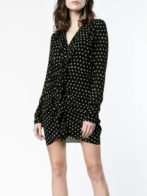 SAINT LAURENT Ruffled polka-dot crepe mini dress, US L, FR 42