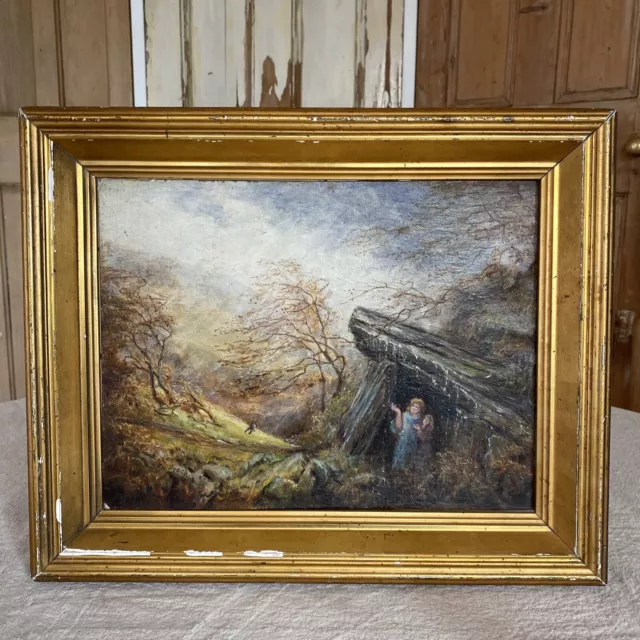 Antique Oil Painting Henry Peach (1892-1928) Sheltering From a Storm Derbyshire