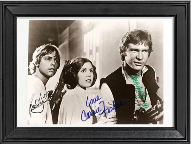 Star Wars Cast Autographe Avec Bilderahmen Mark Hamill Harrison Ford Carrie