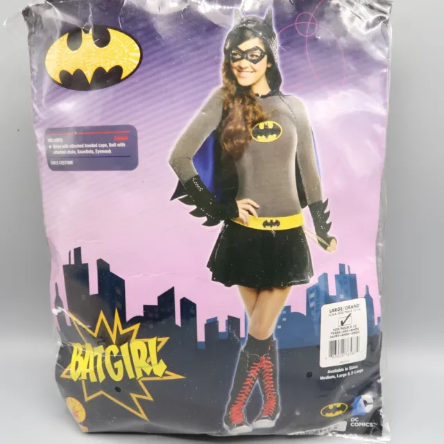 Girls Child BATGIRL BATMAN Costume Dress Up Size L 12-14 Cape Mask Gloves