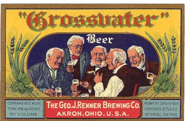 Renner Brewing Grossvater Beer T Shirt Akron Ohio Sizes Small-Xxxlarge (F)