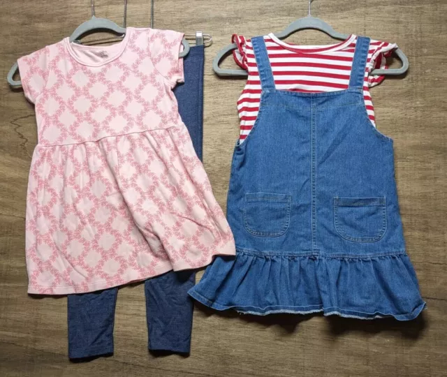 Girls Size 7 Denim Lot of 2 Outfits Pink Tunic Leggings Red White Jeans Jumper