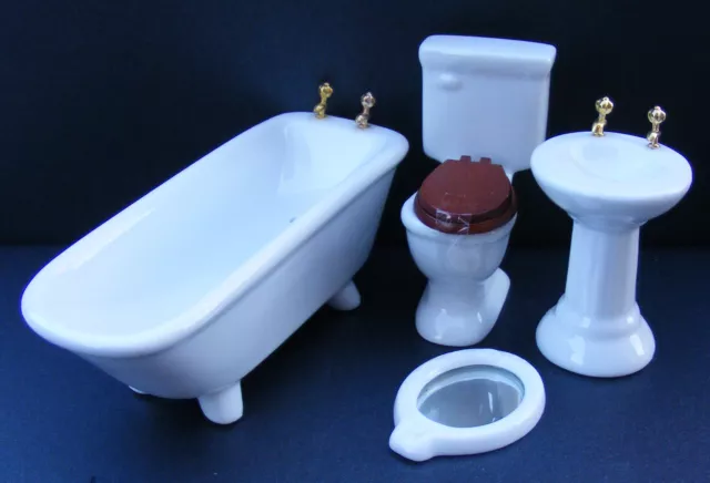 1:12 Scale 4 Piece White Ceramic Bathroom Set Tumdee Dolls House Miniature DF100