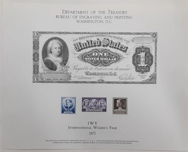 BEP Souvenir Card for Int'l Womens Year Face 1886 $1 Educational SC B-31
