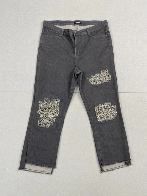Jeans DKNY Donna Karan W34 L25 donna denim neri toppe vita tagliata