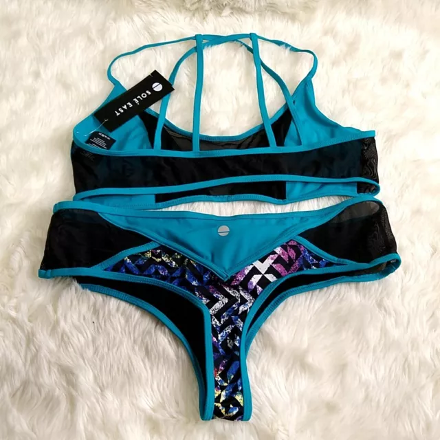 NWT Sole East Womens sz L Sairee Bikini 2 Piece Swim Wear Blue Strappy 2