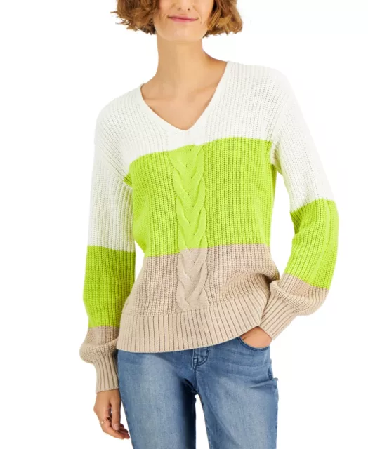 MSRP $50 Style & Co Womens Petite Colorblocked Cable-Knit Sweater Size PMedium