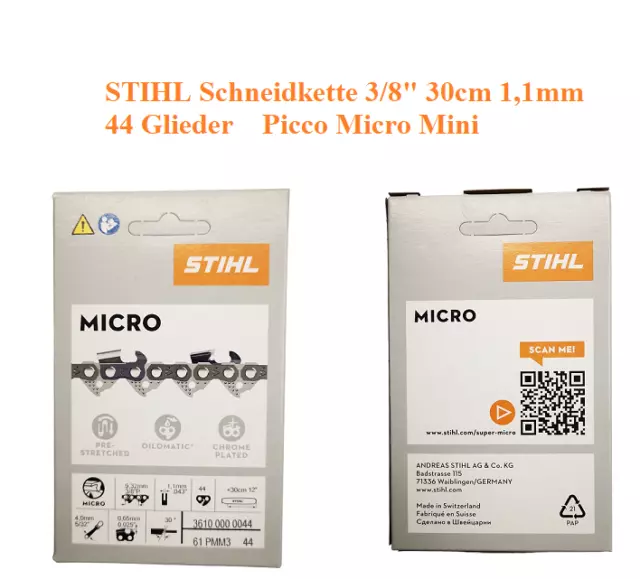 STIHL Schneidkette 3/8" 30cm 1,1mm 44 Glieder kette Picco Micro Mini 61 PMM3