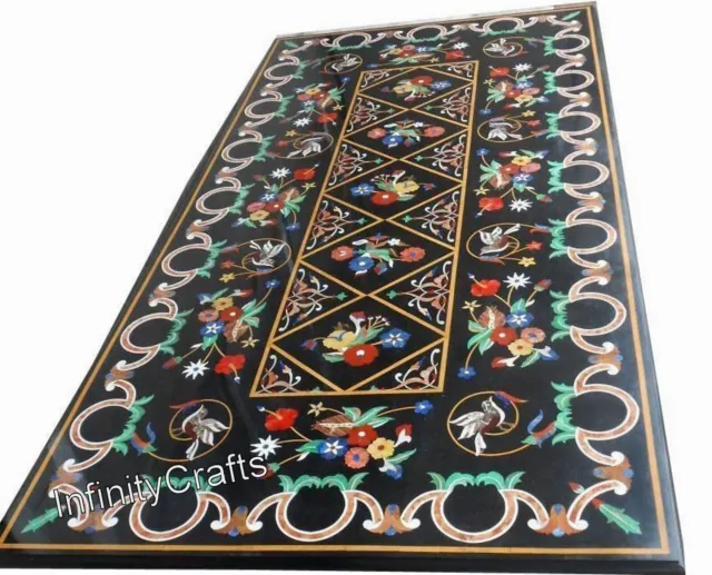 24 x 48 Inches Semi Precious Stone Inlay Work Dining Table Top Marble Sofa Table