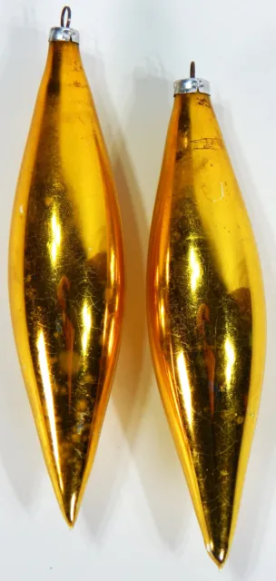 2 West Germany Icicle Teardrop Gold Ornaments 6" Christmas Tree Vintage