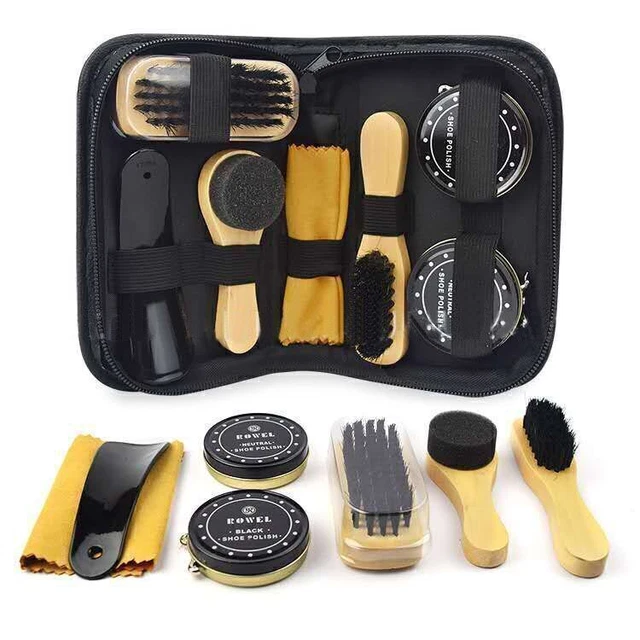 Shine Polish Brushes Cylinder Box Brush Professional Wooden Set Shoe Care Tool