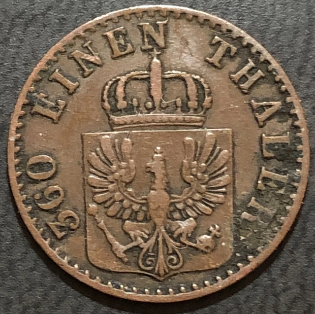 Germany- 1864 - 1 Pfennig Coin - Kingdom Of Prussia - Wilhelm I  -E119
