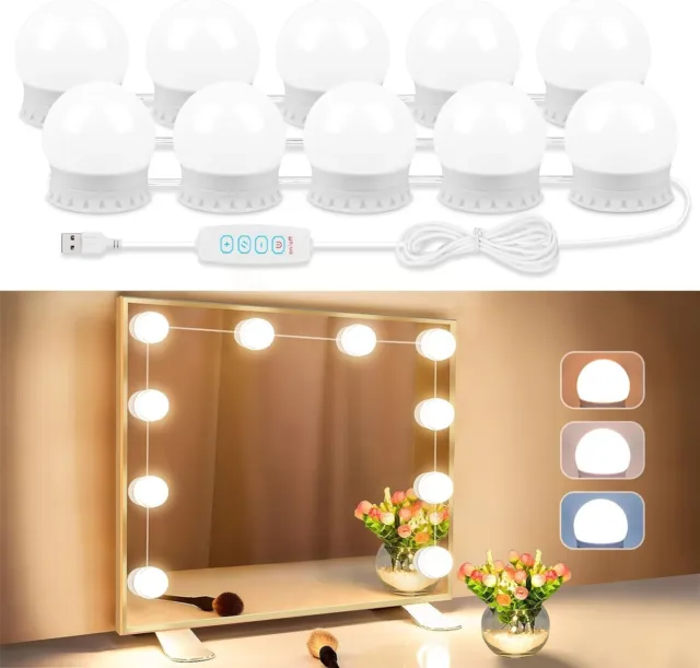 Tira De Luces LED Para Espejo Maquillaje Baño Tocador 10ft Estilo Hollywood