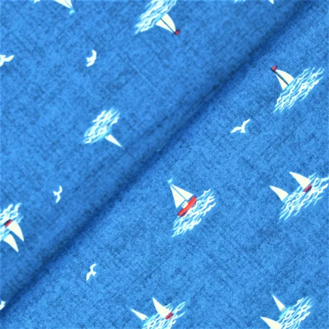 Cotton Fabric Quilting Material Little Boats - Dark Blue - Makower