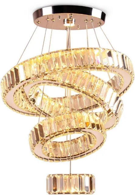 Modern Chandelier 4 Ring LED Pendant Light Crystal Chandeliers for Dining Room