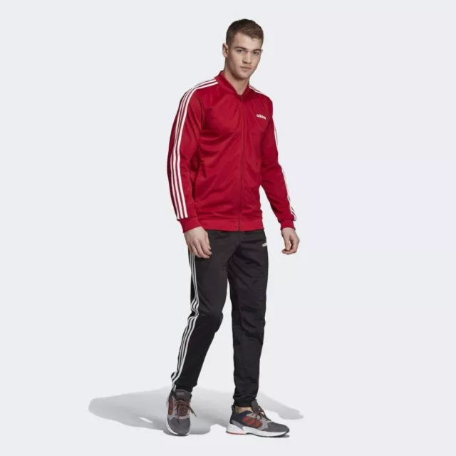 Adidas Essential Tuta Completa Nera A 3 Righe Rossa Taglia Uk S