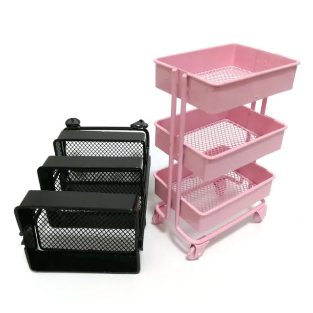 Mini Trolley Floor Storage Rack with Wheel Dollhouse Miniature Furniture Decor