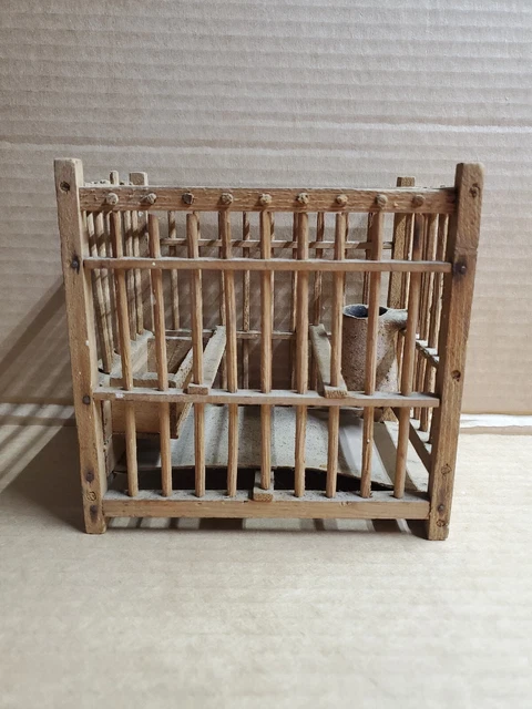Vintage Miners Wood Canary Bird Cage W/ Terracotta Water Container #1