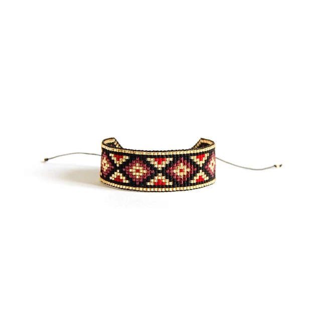 Bracelet Ajustable En Perles Miyuki Delica - Tissage Main France - Couleurs Jaune, Doré, Bordeaux, Blanc, Caramel - Neuf Avec étiquettes