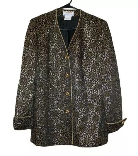 *Givenchy En Plus* Vintage Gold Black Embroidred Jacket Coat Size 8 Us