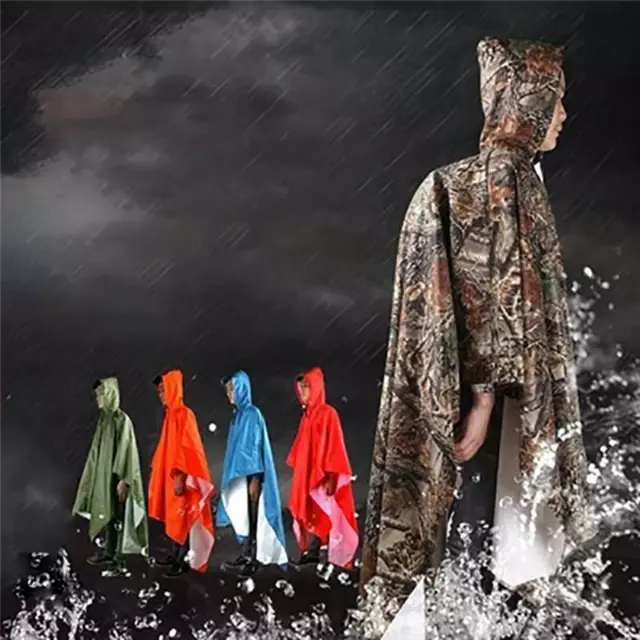 Multifunctional Camping Raincoat Poncho Backpack Camo Rain Cover Awning Tent JJ