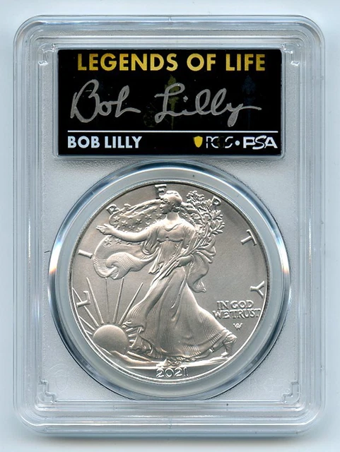 2021 $1 Silver Eagle T2 First Production PCGS MS70 Legends Life Bob Lilly
