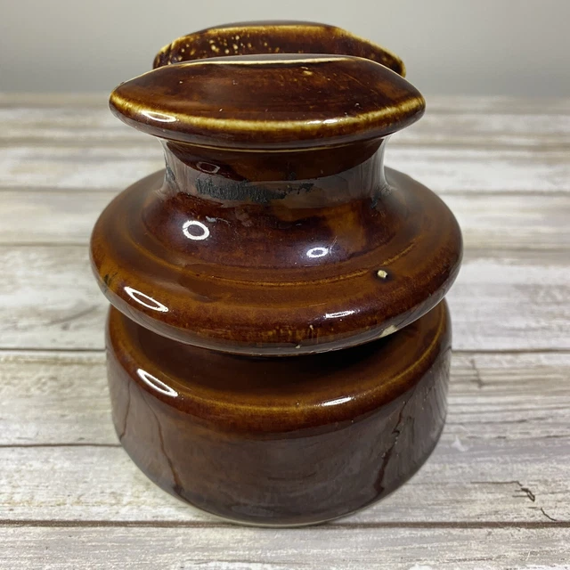 Vintage Locke Hi-Top 77 - Porcelain Power Line Insulator Ceramic Brown - USA 2