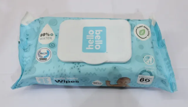 Hello Bello Fragrance Free Plant Based Baby Wipes SO3 Size 6.69"x7.87" Sealed