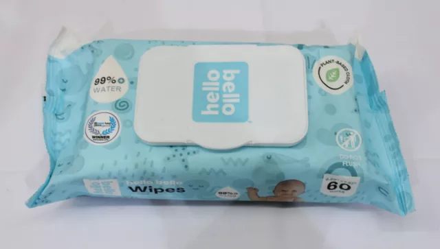 Hello Bello Fragrance Free Plant Based Baby Wipes SO3 Size 6.69"x7.87" Sealed