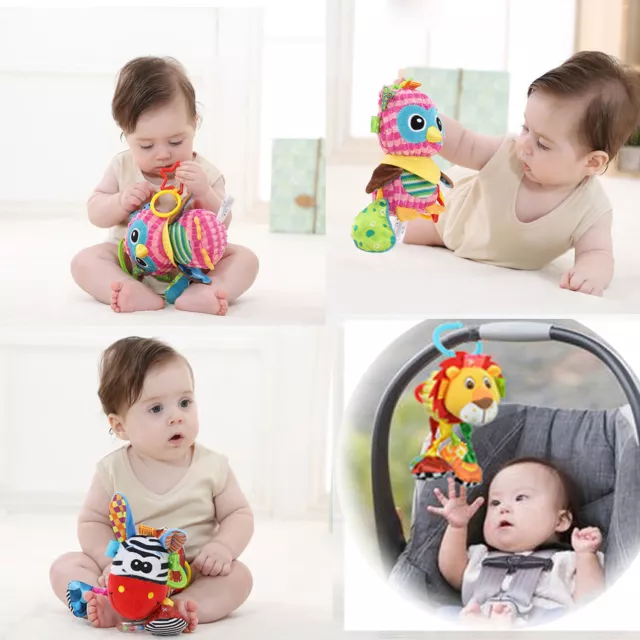 Baby 0-3 Age Pram Stroller Soft Hanging Animal Doll Handbells Infant Toy Teether 2