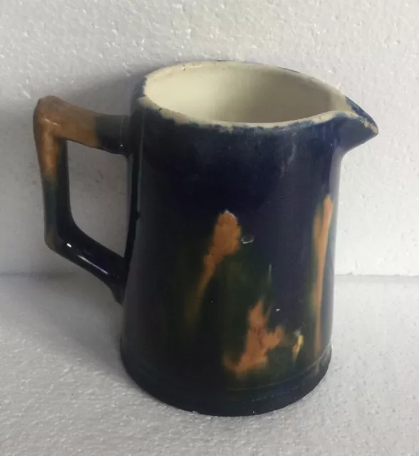 H McHugh TASMANIAN Australian Pottery Small BLUE JUG Half Pint Signed Drip Glaze