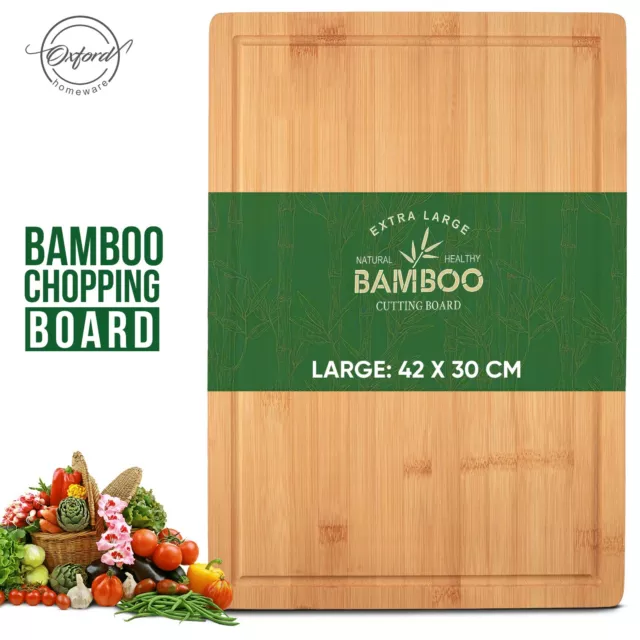 Large Cutting Board Wooden Chopping Board Solid Organic Bamboo Serving Tray UK