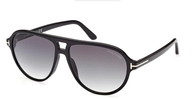 TOM FORD JEFFREY Aviator Sunglass FT0932-01B-59 Shiny Black Frame Smoke Lenses