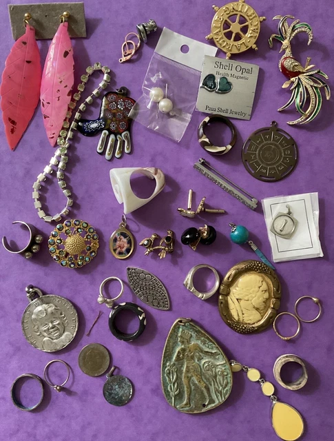 Lot De Bijoux Anciens Vintage Bagues, Bracelets, Boucles D'oreilles - Occasion