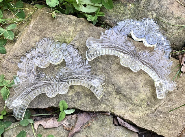 PAIR Antique 1930s ROCK CRYSTAL Depression PRESSED GLASS Drapery TIE HOLD BACKS