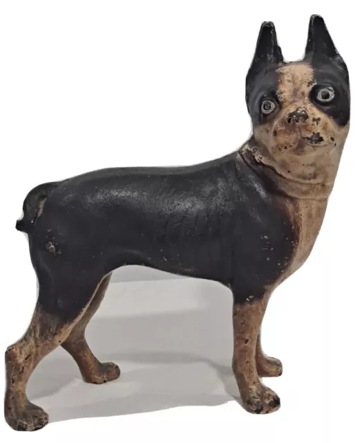 Vintage Antique Boston Terrier Bulldog Cast Iron Door Stop Dog Sculptural statue
