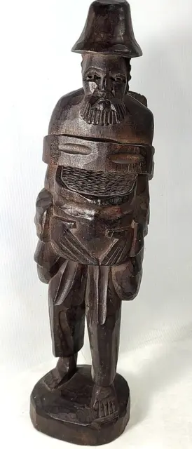 VTG Traveling Hobo Man Hat Wooden Carving Art Sculpture Hand-Carved  Wood Figure