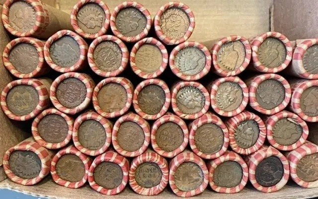 Wheat Penny Roll Lot With Indian Head Ender 1909-1958 Wheat Pennies Fifty Coins 2