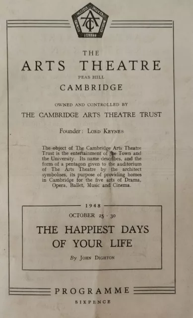 The Happiest Days Of Your Life 1948 Cambridge Arts Theatre Programme.