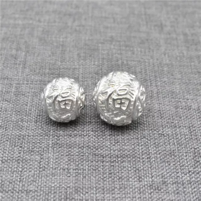 2pcs of 925 Sterling Silver Shiny Good Fortune Beads for Lucky Chinese Fu Spiral