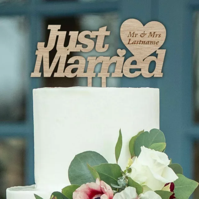 JUST MARRIED WOODEN Mr Mrs PERSONALISED Wedding Cake Topper Decoration Keepsake
