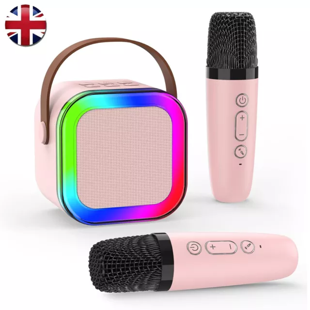 Mini Karaoke Machine for Kids Portable Bluetooth Speaker & 2 Microphone with LED