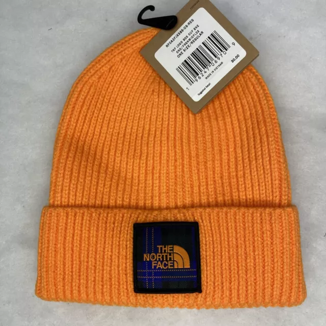 NWT North Face Logo Box Cuffed Beanie Blaze Orange Hunting NEW